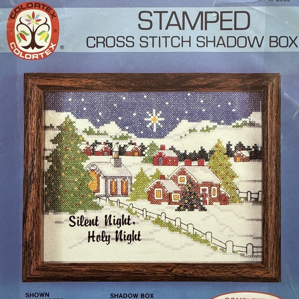 New Vintage Colortex Counted Cross Stitch Shadow Box Kit Silent Night Christmas